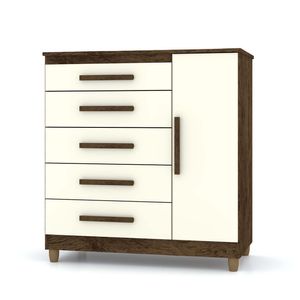 Comoda 1 Puerta Con 5 Cajones 91 x 45x 97 cm Tabaco Crema