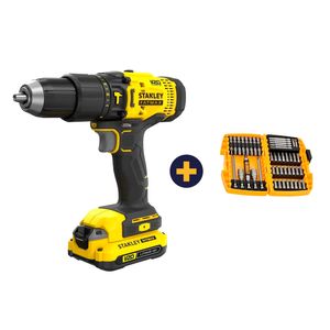 Taladro Percutor Inalámbrico 13 mm 20 V + 2 Baterías + 1 Cargador Stanley + Set De Brocas y Puntas 27 pz Dewalt