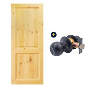Puerta Exterior Aurora 80 x 200 cm Pino Radiata + Cerradura Cilíndrica Pomo Acceso Sfera Negro