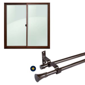 Ventana Aluminio 121 x 100 cm Simple Madera + Set Extensible Terminal Cónico 16/19 mm 1,2 - 2,1 m Café