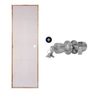 Kit Puerta Precolgada Milano 70 x 200 cm Reversible MDF Prepintada Blanco + Cerradura Tubular Pomo Dormitorio Tulipa 615 Acero Inoxidable