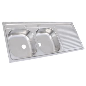 Lavaplatos Sobreponer Derecho 50 x 120 cm Acero Inoxidable 1 Escurridor 2 Cubetas