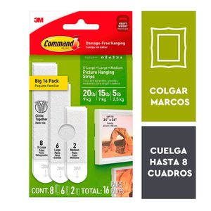 Sujeta Cuadros Tiras De 3 Tamaños Blanco 16 Pares