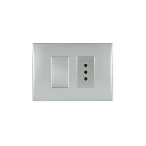 Placa Armada Interruptor Simple 9/12 + Toma Corriente 10 A Plata