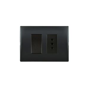 Placa Armada Interruptor 9/12 + Enchufe 10 A Negro