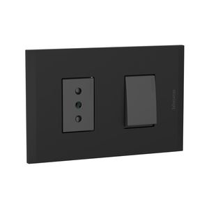 Placa Armada Interruptor Simple + Enchufe 10 A Nóbile Negro