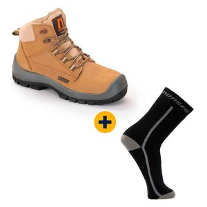 Pack Botín De Seguridad Camel NG572 Café + Calcetín Hombre Comfort Working 2 Pares