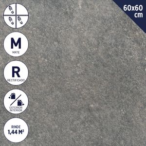 Gres Porcelánico 60 x 60 cm 1,44 m2 Stone Patio Gris