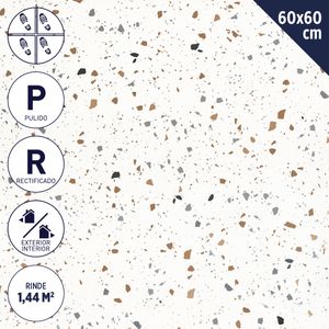 Porcelanato 60 x 60 cm 1,44 m2 Terrazo Blanco Pulido