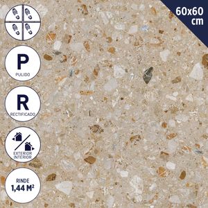 Gres Porcelánico 60 x 60 cm 1,44 M2 Terrazo Beige Pulido