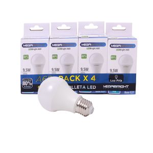 Pack 4 Ampolletas Led A60 E27 9,5 W Luz Fría