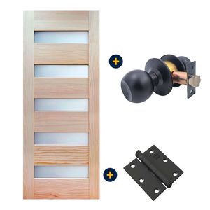 Combo Puerta Exterior Millenium 80 x 200 cm Pino Radiata + Cerradura Cilíndrica Pomo Acceso Negro + 3 Bisagras 3 x 3" Negro