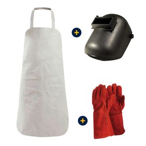 Combo Máscara De Soldar Visor Alzable + Guante Soldador Descarne Rojo + Coleto Soldador Descarne