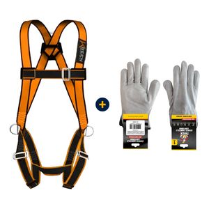 Combo Guante Cabritilla Con Forro Blanco + Arnés Paracaidista KL-8000 3 Argollas Talla M-L