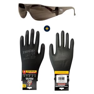 Combo Lente De Seguridad Eagle Tech Gris + Guante Palma Reforzado Poliuretano Talla 8 Negro
