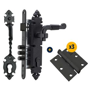Combo Cerradura De Embutir Manilla Acceso Tirador Izquierdo Rústica B40 Negro + Bisagra 3 x 3" Negro 1 un