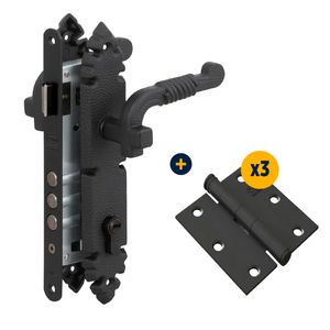 Combo Cerradura De Embutir Manilla Oficina Rústica B40 Negro Brillante + Bisagra 3 x 3" Negro 1 un