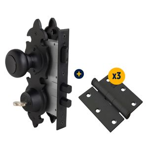 Combo Cerradura De Embutir Pomo Acceso 6180 Negro + Bisagra 3 x 3" Negro 1 un