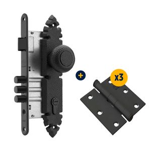 Combo Cerradura De Embutir Pomo Acceso Exterior Fijo Rústica B60 Negro + Bisagra 3 x 3" Negro 1 un
