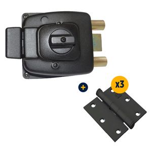 Combo Cerradura Sobreponer Con Pestillo + 3 Bisagras Negras
