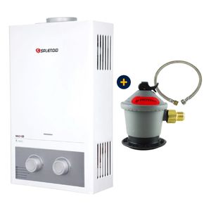 Combo Calefont Master 7 L Gas Licuado Tiro Natural Ionizado + Kit Regulador Gas + Flexible HI Izquierdo 3/8 x 1/2" 100 cm