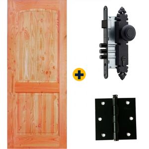 Combo Puerta Exterior Trancura 80 x 200 cm + Cerradura De Embutir Pomo Oficina + 3 Bisagra 3,5 x 3,5"