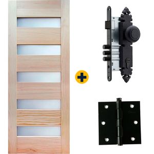 Combo Puerta Exterior Millenium 80 x 200 cm + Cerradura De Embutir Pomo Oficina + 3 Bisagra 3,5 x 3,5"