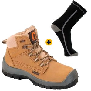 Combo Botín De Seguridad Camel NG572 Café + Calcetín Hombre Comfort Working 2 Pares